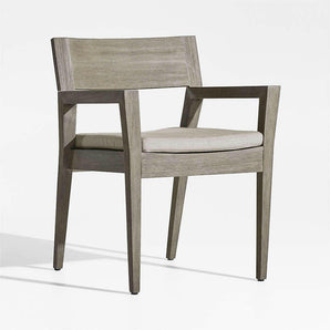 Andorra Weathered Grey Wood Outdoor Dining Chair with Taupe Cushion.
