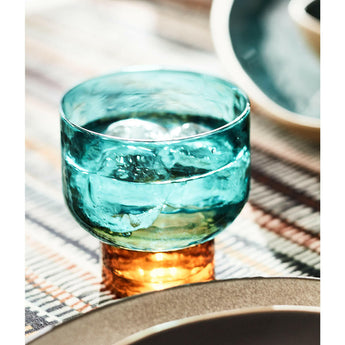 Teal and Amber Hammered Glass Double Old-Fashioned Glass by Eric Adjepong.