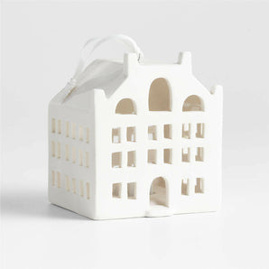 Wide White Ceramic Canal House Christmas Tree Ornament NO PUBLICAR.