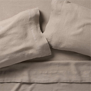 Natural European Flax Certfied Linen Clay Taupe Queen Bed Sheet Set