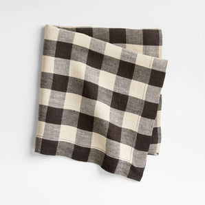 Marin Black and Natural EUROPEAN FLAX ™-Certified Linen Buffalo Check Napkin