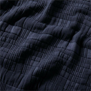 Geo Matelasse Organic Cotton Deep Indigo Full/Queen Bed Blanket