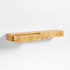 Leon Burl Wood Floating Shelf with Drawer