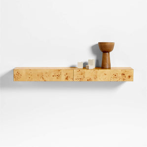 Leon Burl Wood Floating Shelf with Drawer