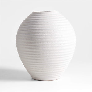 Otsu Round White Ceramic Textured Vase 12"