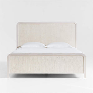 Rica White Wood and Grasscloth King Bed