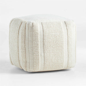 Pampas Ivory Textured Plaid 18"x18" Pouf