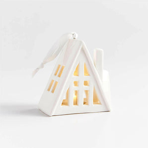 Light-Up White Ceramic Alpine Christmas Tree Ornament NO PUBLICAR.