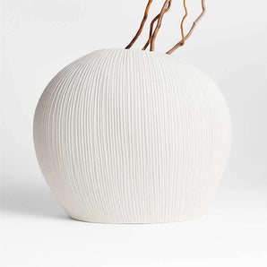 Alura Low-Wide Cream White Porcelain Vase.