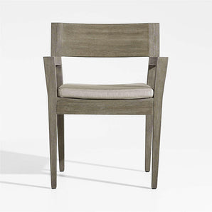 Andorra Weathered Grey Wood Outdoor Dining Chair with Taupe Cushion.