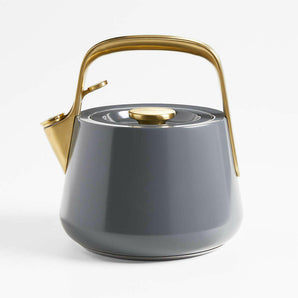 Caraway Home ® Graphite Stovetop Whistling Tea Kettle with Gold Hardware.