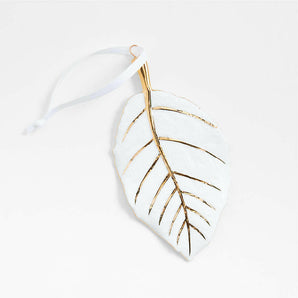 Ceramic Elm Leaf Christmas Tree Ornament.