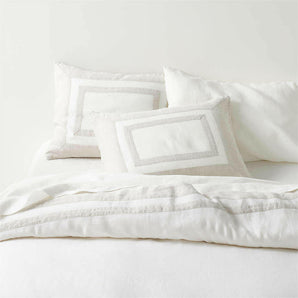 New Natural European Flax Certified Linen Border Crisp White/Arcadia Tan Duvet Cover.