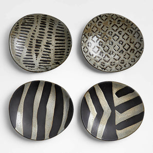 Black and White Terracotta Appetizer Plates by Eric Adjepong, Set of 4.