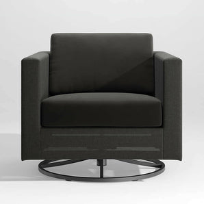 Dune Black Outdoor Swivel Lounge Chair with Black Cushions.