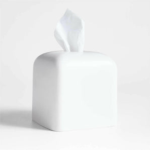 Eli White Ceramic Square Tissue Box Cover.
