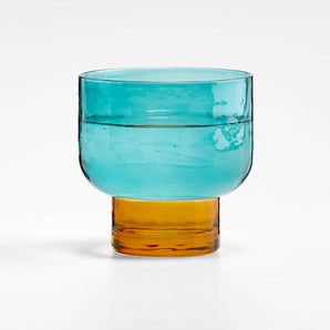Teal and Amber Hammered Glass Double Old-Fashioned Glass by Eric Adjepong.