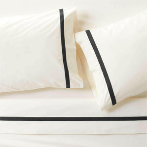 Favorite Organic Cotton Percale Tuxedo Stripe Ink Black Sheet Set.