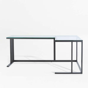 Pilsen Graphite L-Shaped Desk with Glass Top.