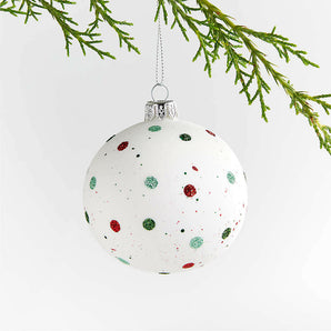 Red and Green Glitter Dot White Glass Ball Christmas Tree Ornament NO PUBLICAR HOLIDAY.