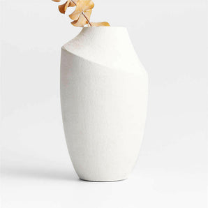 Slope White Ceramic Vase 12.25".