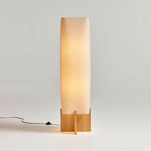 Toro Wood Floor Lamp with Woven Shade.