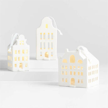 Wide White Ceramic Canal House Christmas Tree Ornament NO PUBLICAR.