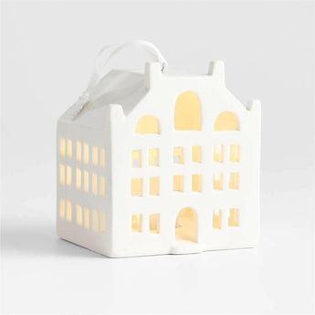 Wide White Ceramic Canal House Christmas Tree Ornament NO PUBLICAR.