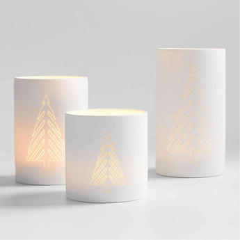 White Christmas Tree Porcelain Hurricane Candle Holder NO PUBLICAR.