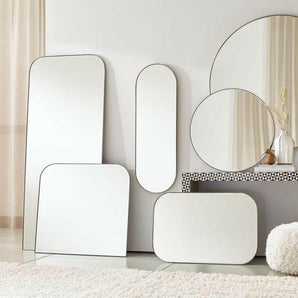 Edge Brushed Nickel Arch Floor Mirror.