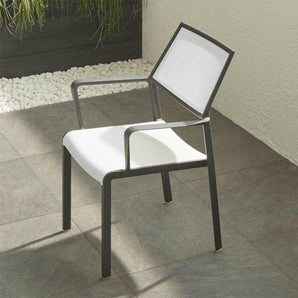 Lanai Mesh Square Stackable Outdoor Dining Chair with Arms.