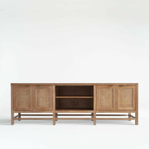 Blake 85" Light Brown Teak and Rattan Media Console.