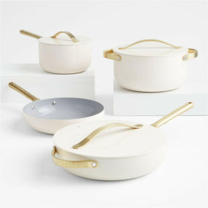 Caraway Home 7-Piece Ceramic Non-Stick Cookware Set with Gold Hardware..