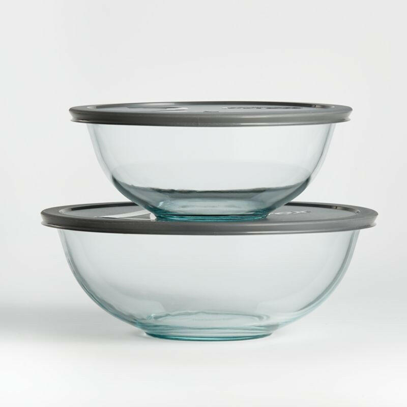 Pyrex Glass Bowls With Grey Lids, Set Of 2: 2.5- And 4-qt. – Crate & Barrel